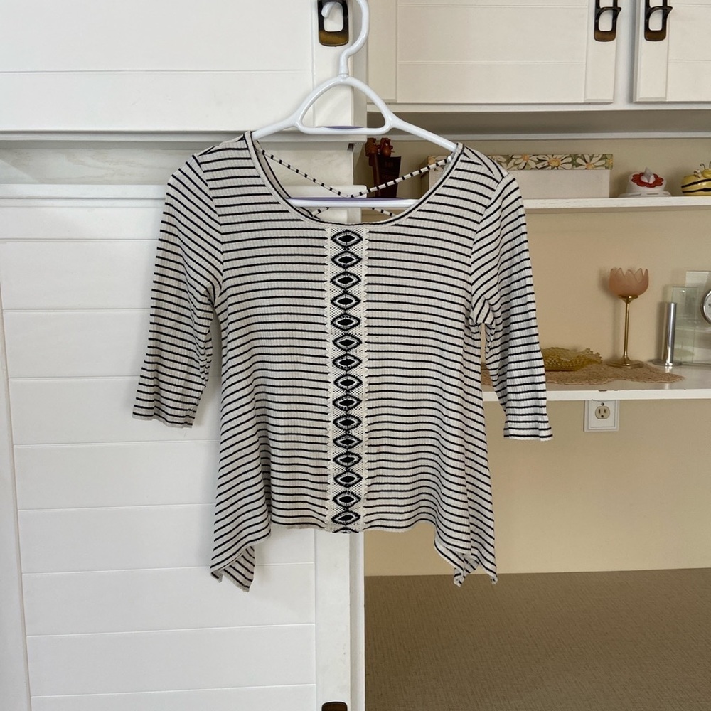 Black + White Striped 3/4 Sleeve Top